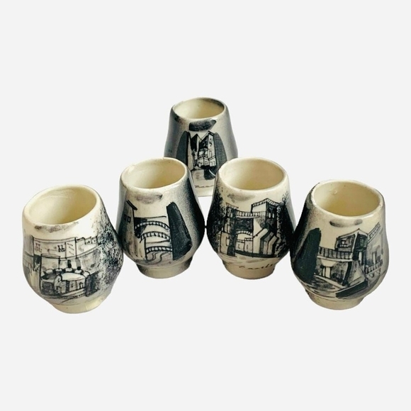 VNTG El Beso Shot Glasses Set GTO Mexico Black & White Glazed Ceramic Souvenir - Picture 3 of 5